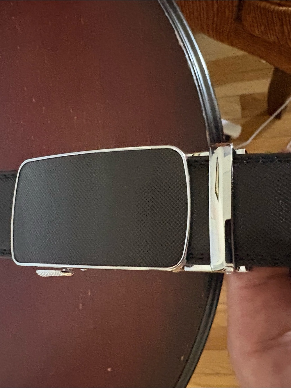 Men's Black Leather Ratchet Belt with Silver Automatic Buckle